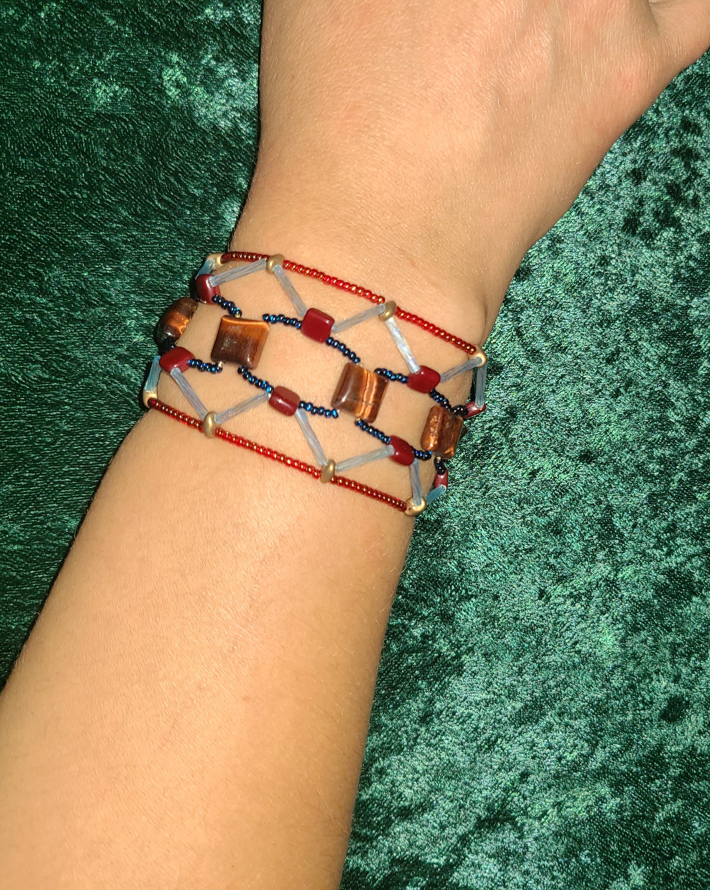Icy Blue Red Tiger Eye Stonecrossing Bracelet
