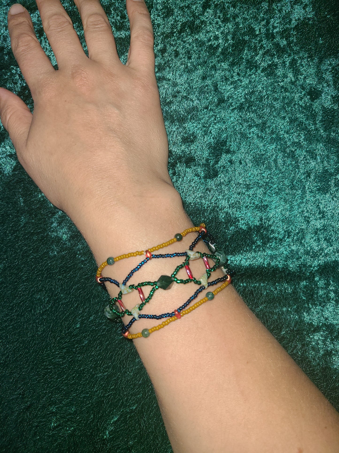 Moss Agate Honeycomb Helix Bracelet