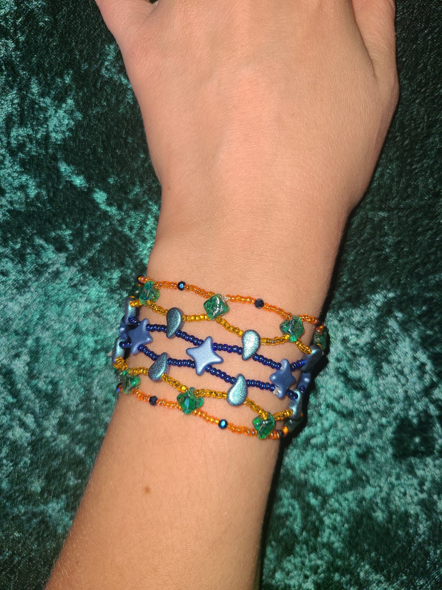 Starburst Orange and Blue Boho Mosaic Bracelet