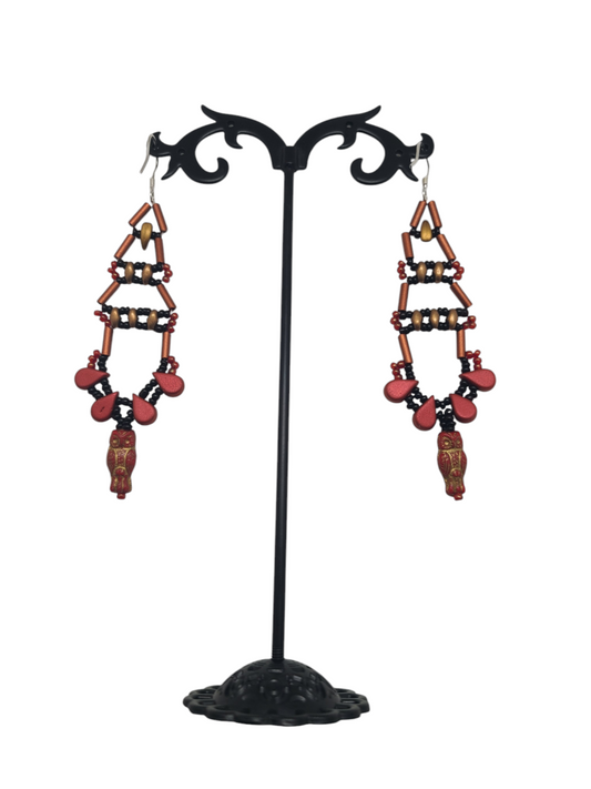 Red and Black Owl's Perch Earrings