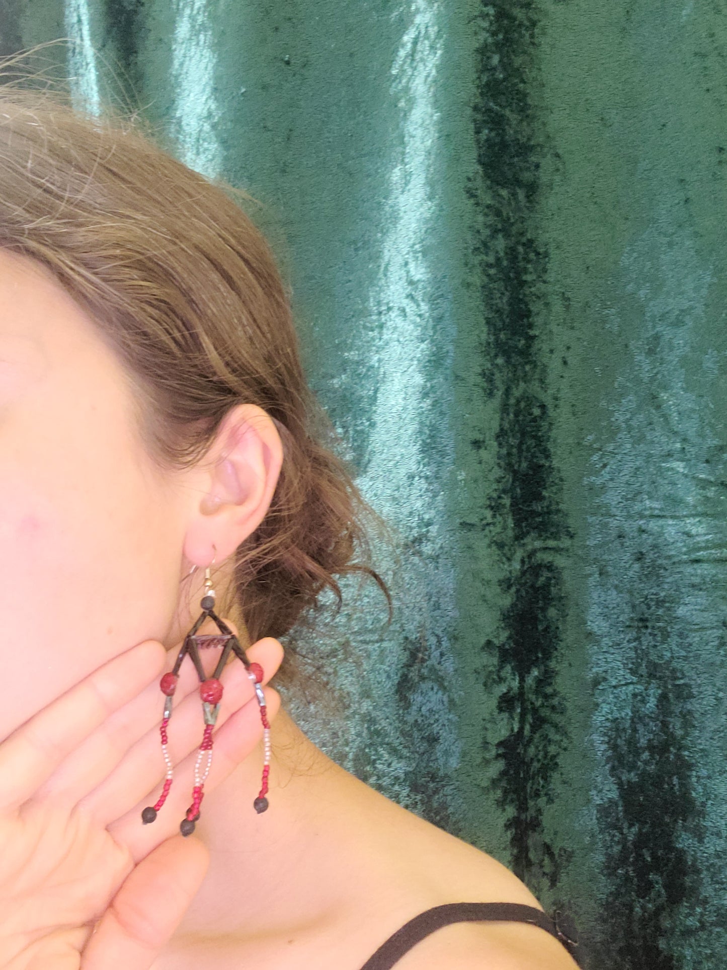 Red and Black Basalt Lava Pagoda Earrings