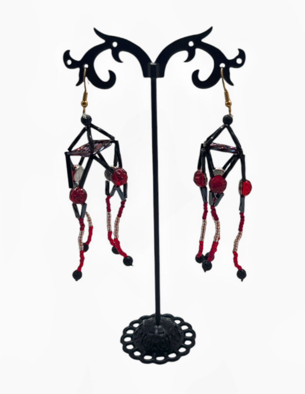 Red and Black Basalt Lava Pagoda Earrings