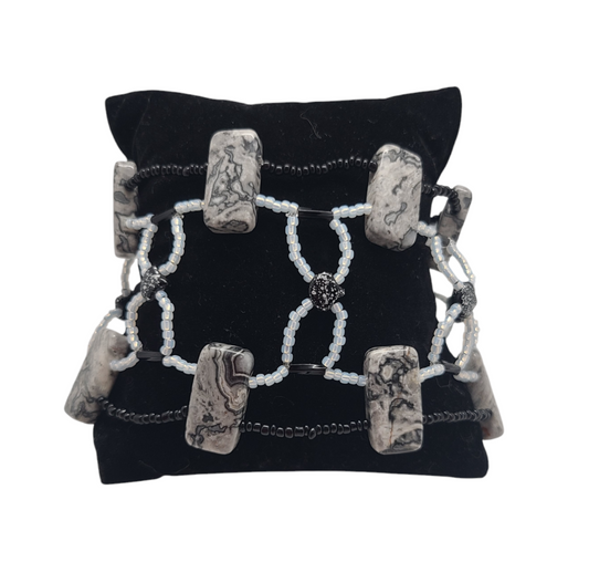 Silver Crazy Lace Agate Midnight Mosaic Bracelet