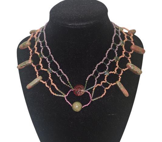 Unakite Burnished Collar Necklace