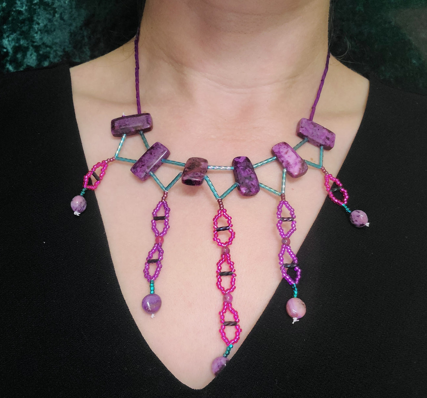 Purple Crazy Lace Agate Delphic Helix Necklace