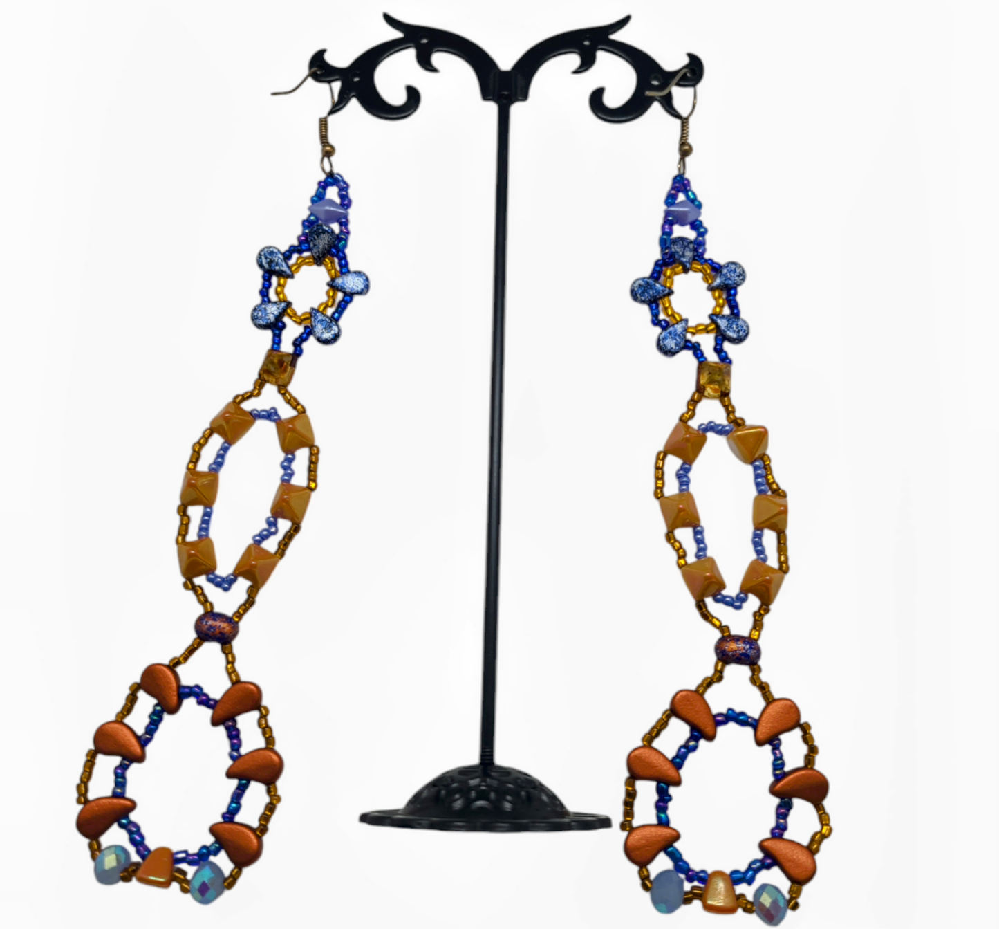 Amber and Blue Radial Rondel Earrings