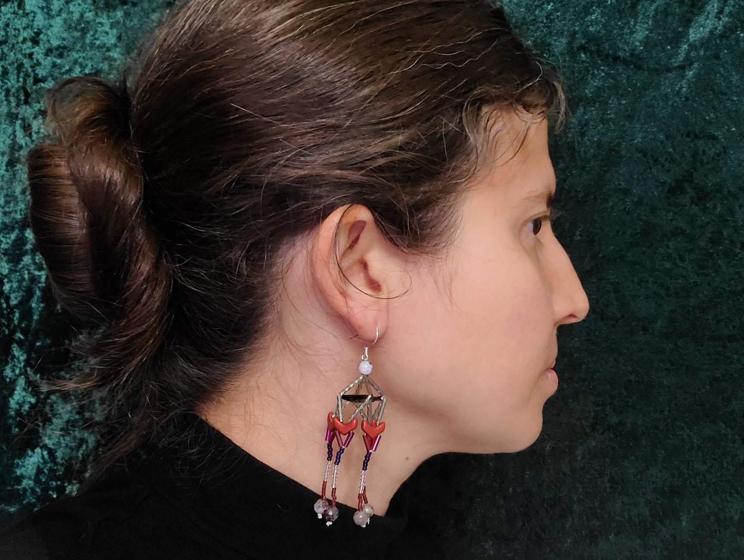 Red Lightning Agate Pagoda Earrings