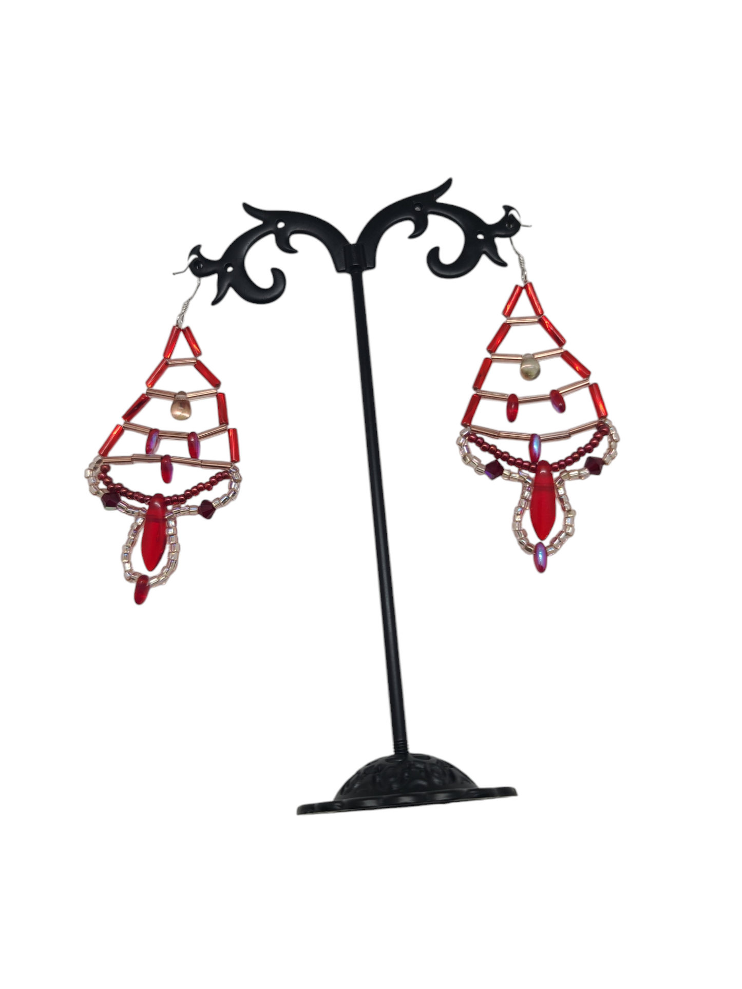 Red and Champagne Trellis Earrings