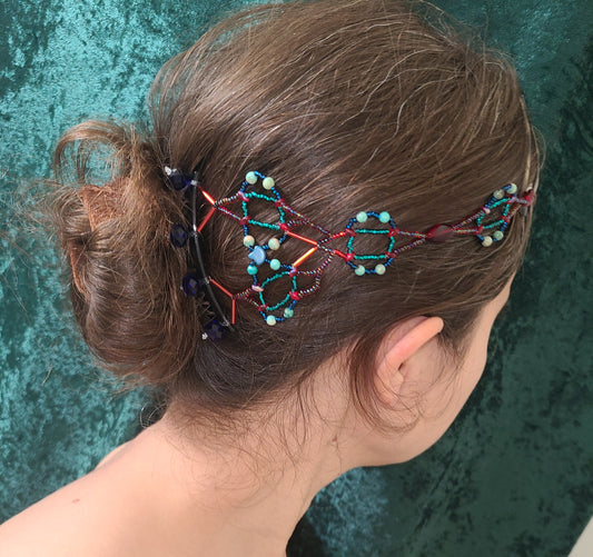 Red, Teal and Blue Orbital Rings Hair Jewelry