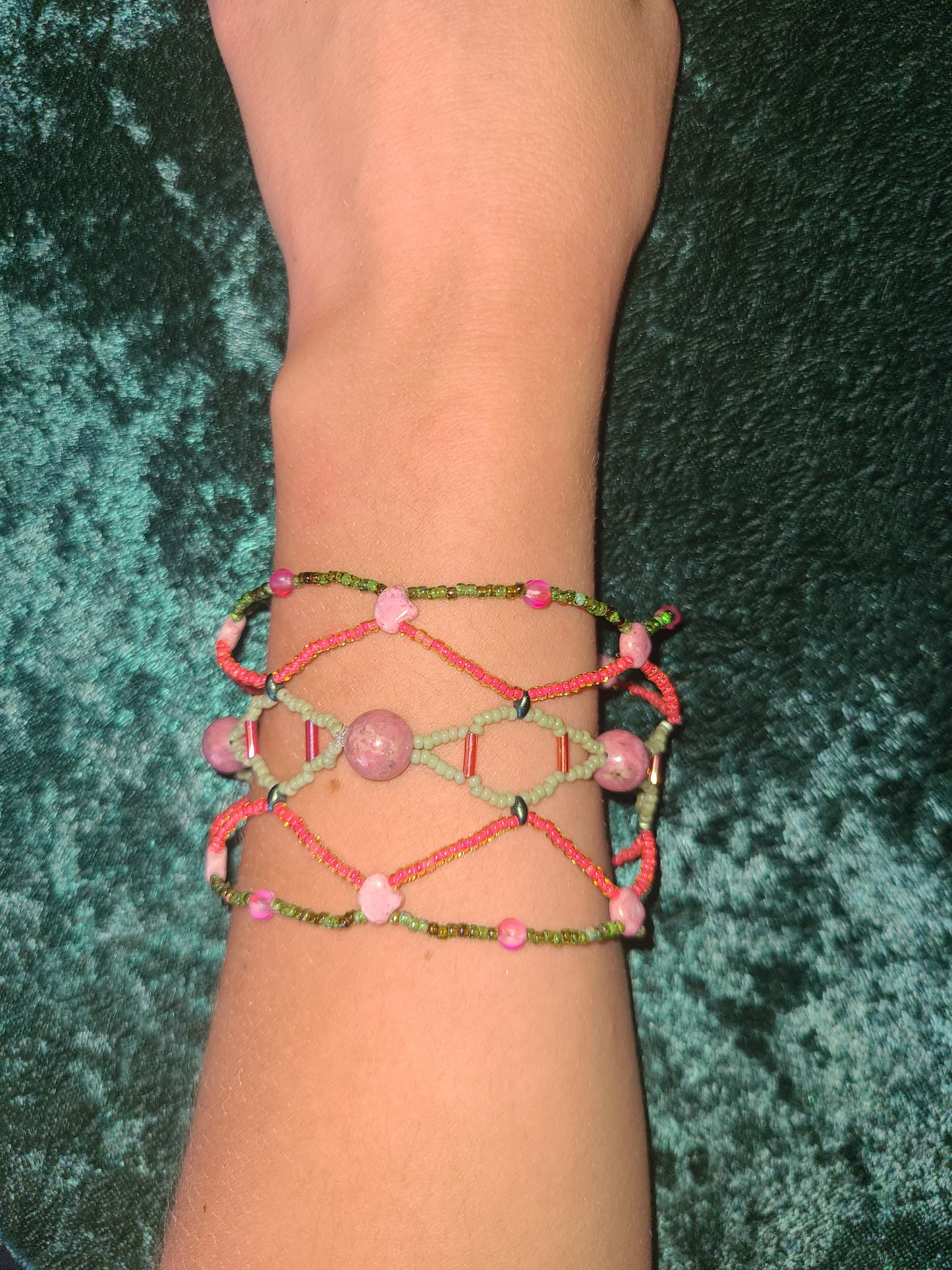 Rhodonite Rose Garden Honeycomb Helix Bracelet