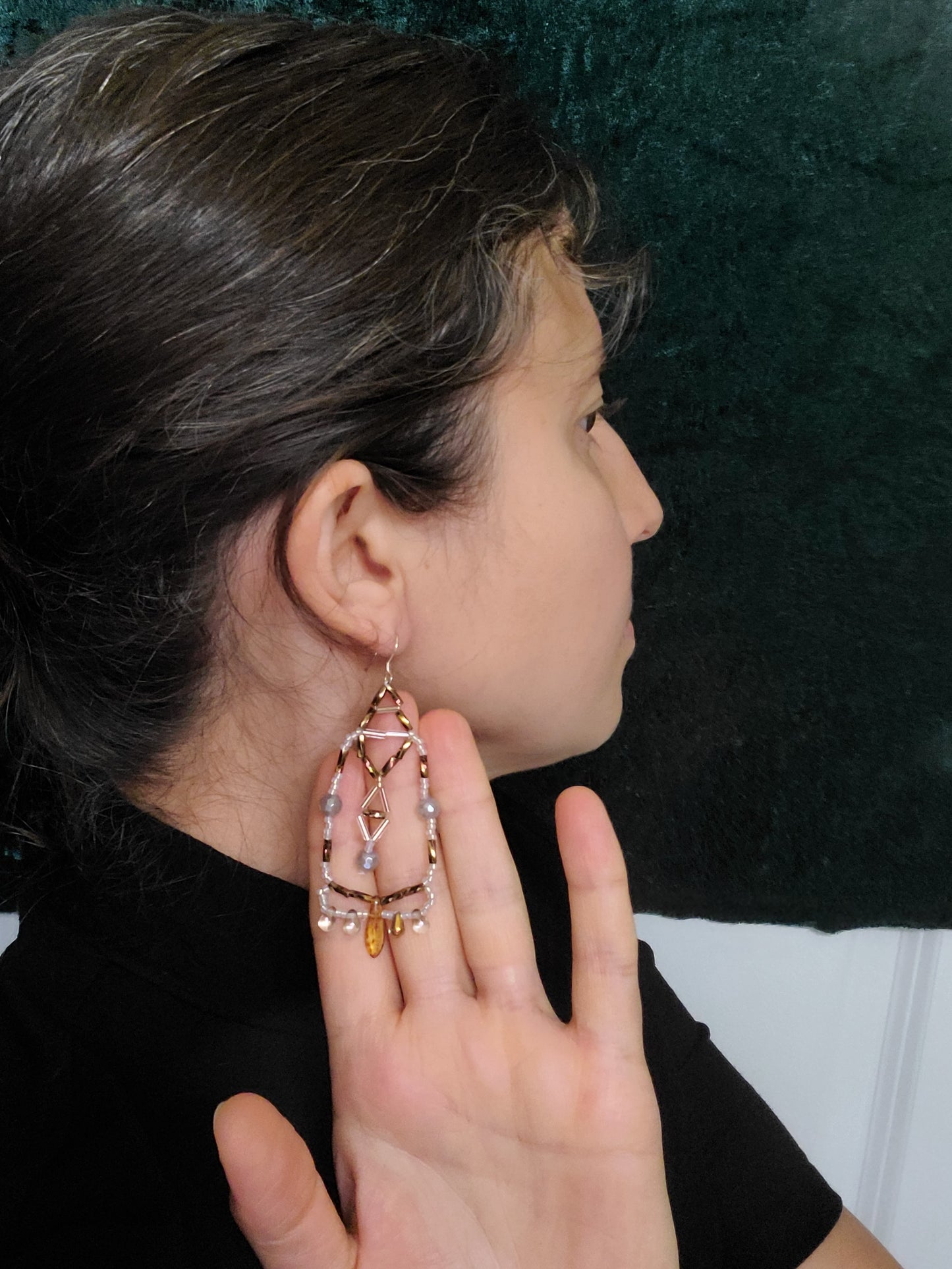 Silver Agate Cipher Key Earrings