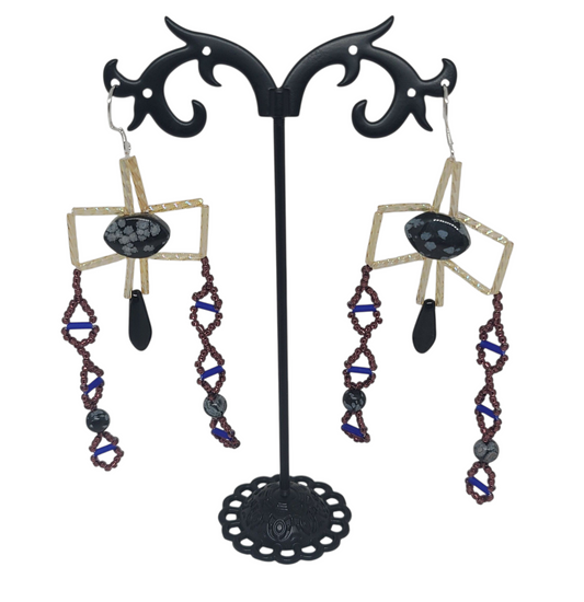 Snowflake Obsidian Byzantine Cross Earrings