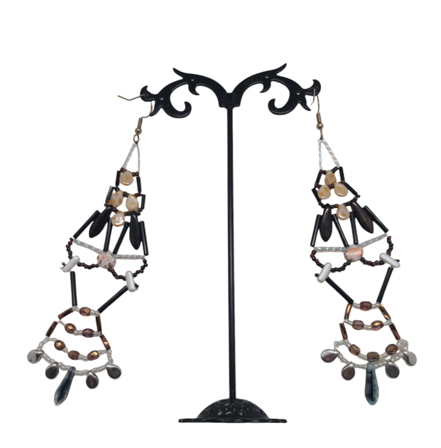 Black and Brown Sunburst Chandelier Earrings