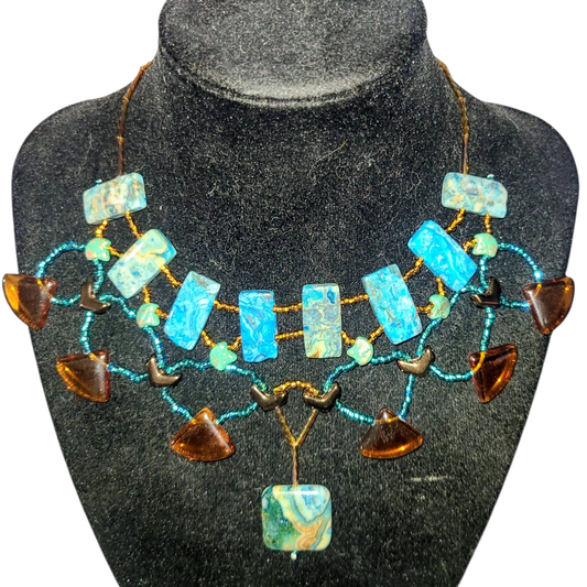 Teal Crazy Lace Agate Cleopatra Necklace