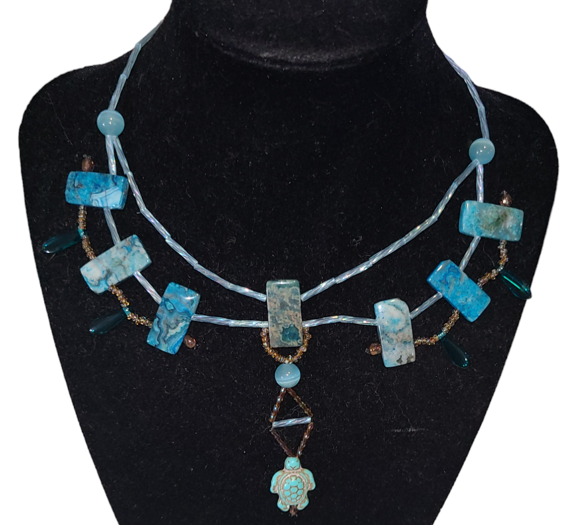 Teal Crazy Lace Agate Phoenix Necklace