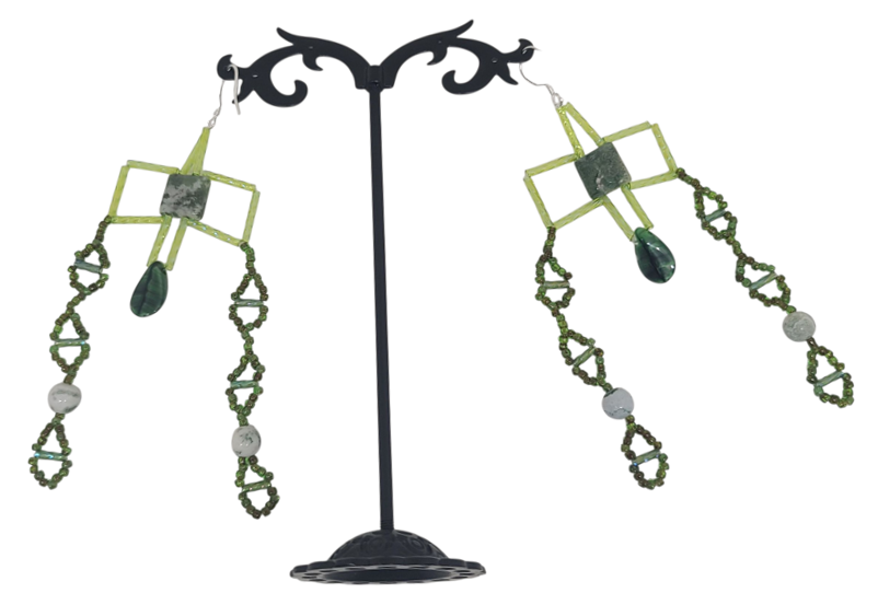 Tree Agate Byzantine Cross Earrings