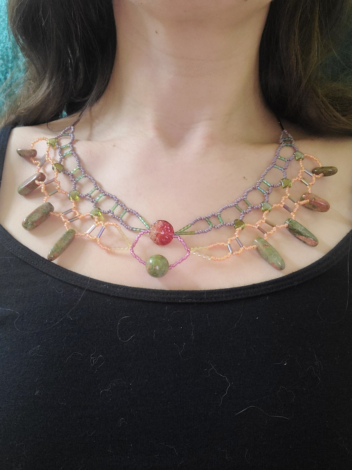 Unakite Burnished Collar Necklace