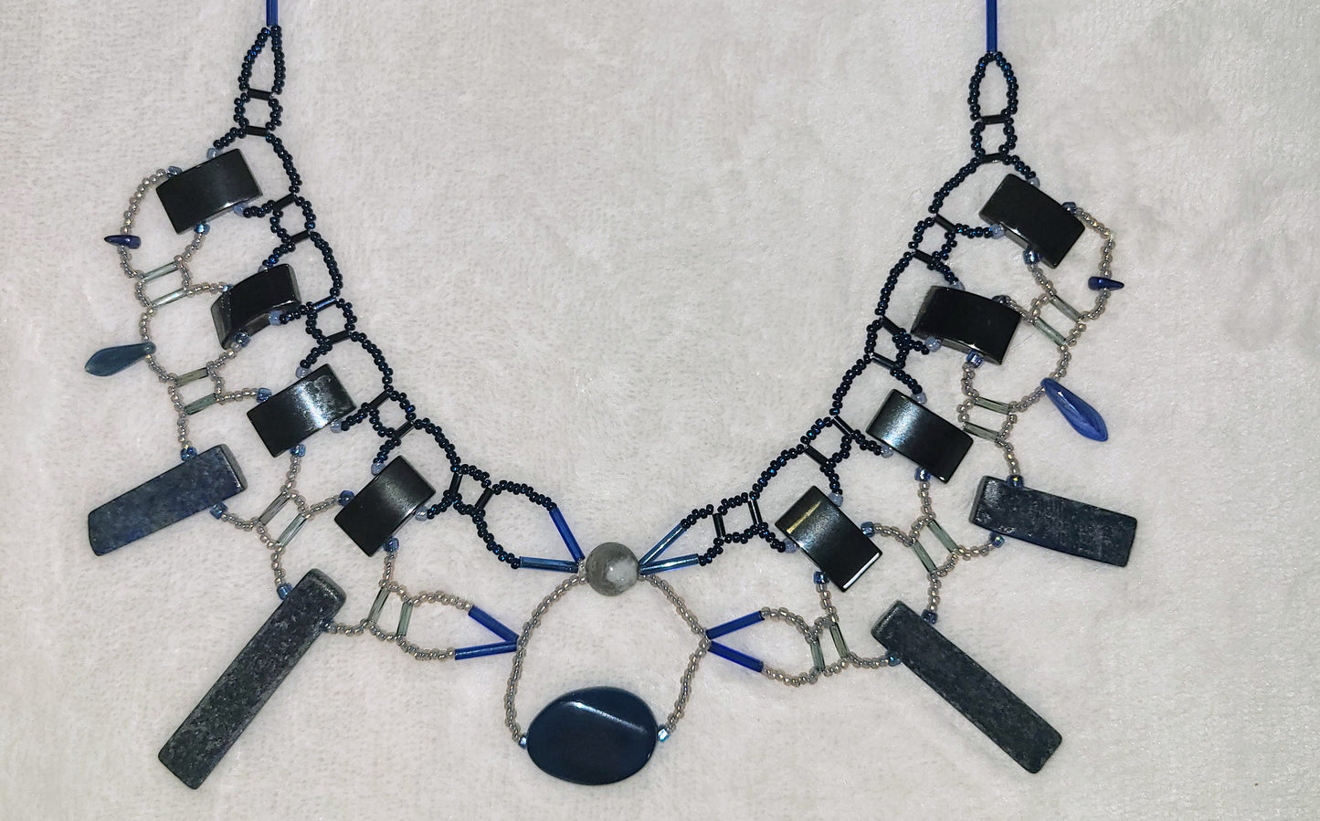 Hematite and Lapis Burnished Collar Necklace