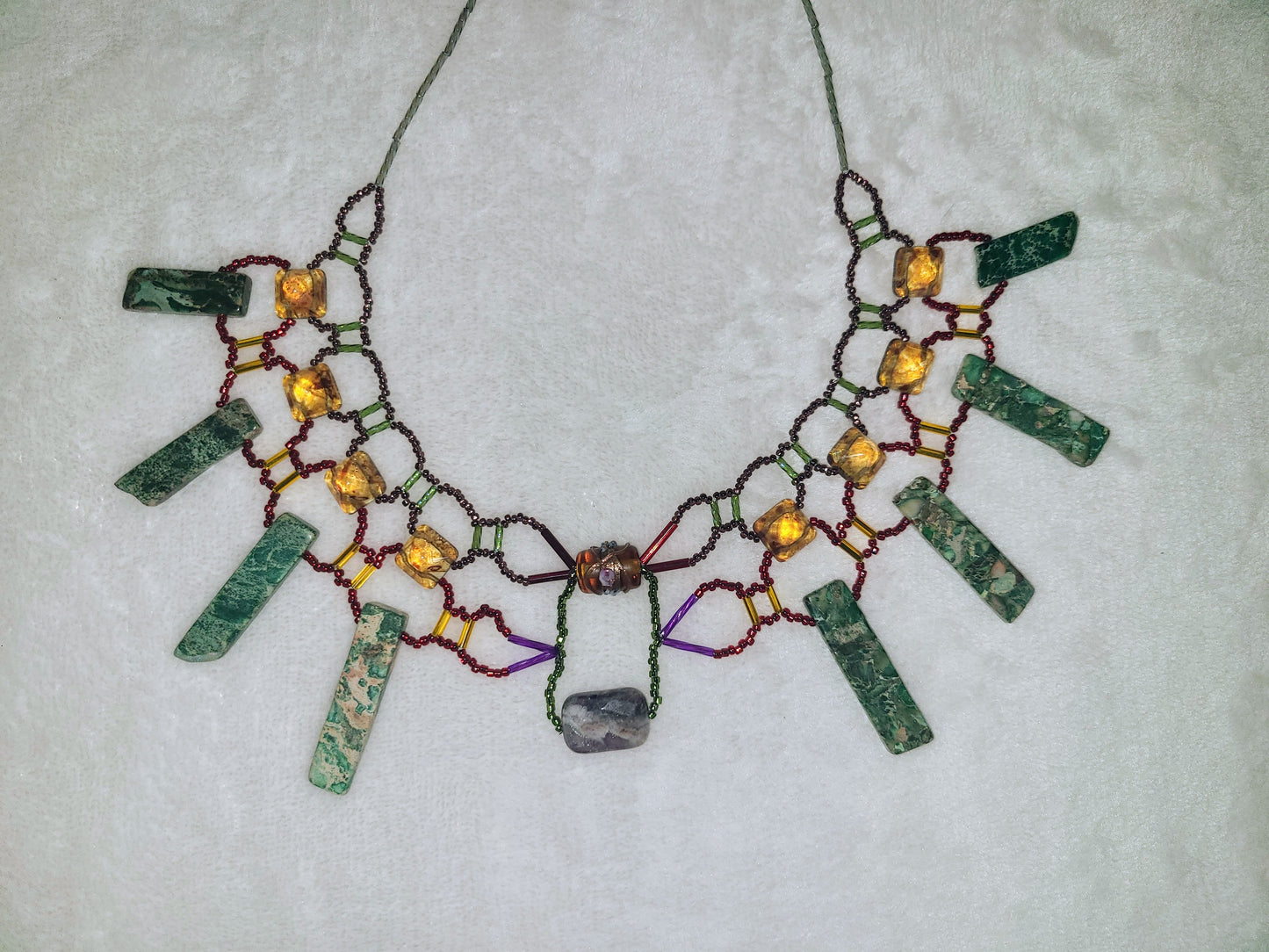 Green Jasper Jewel Tone Burnished Collar Necklace