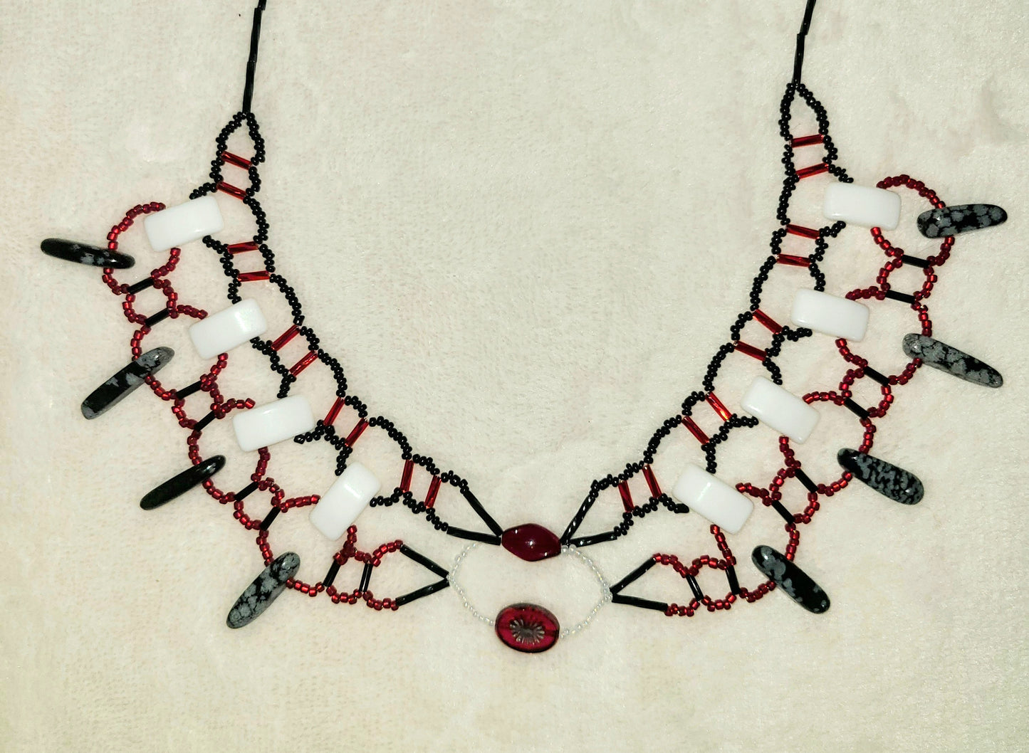 Red and Black Snowflake Obsidian Burnished Collar Necklace