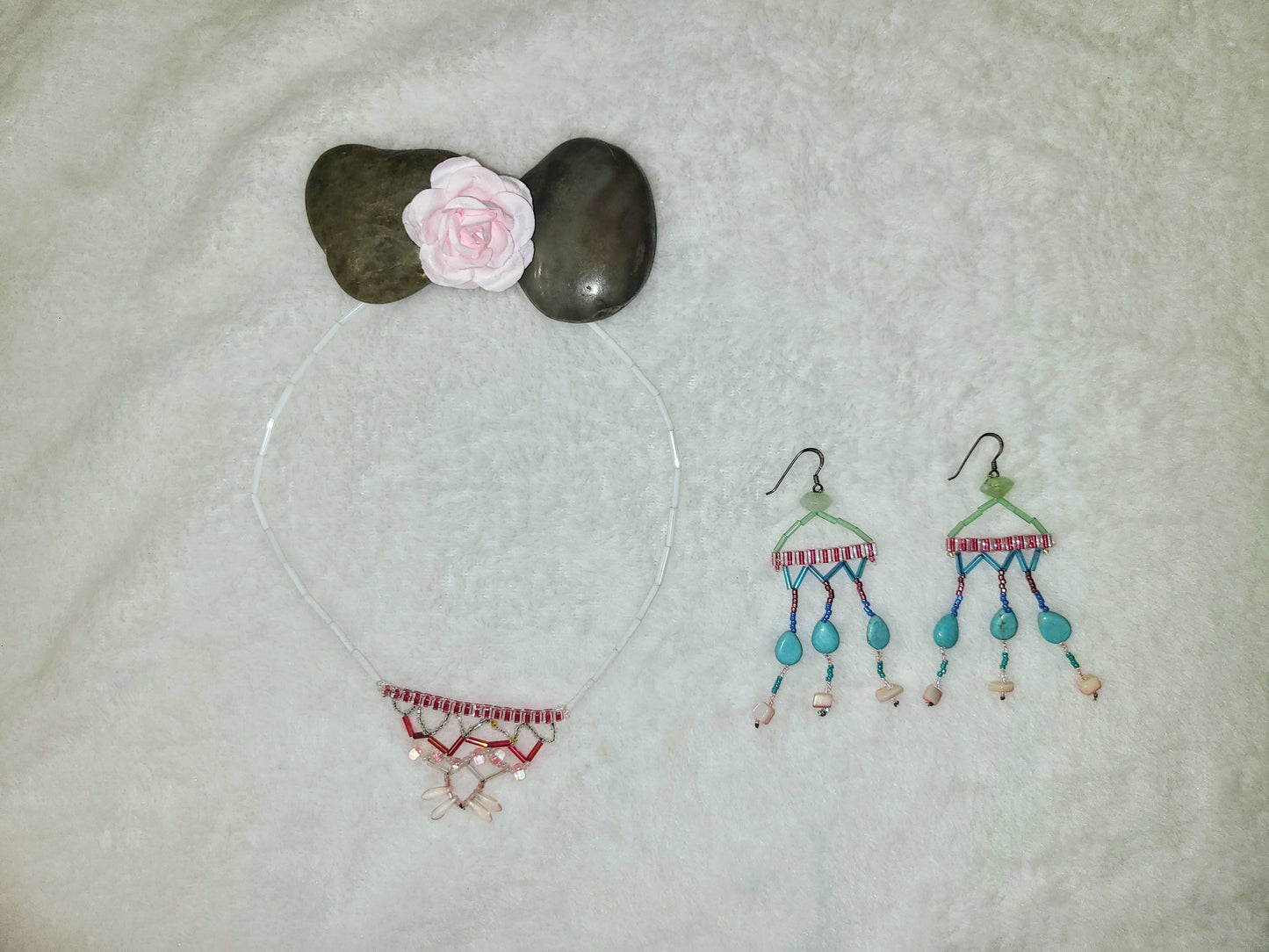 Pastel geometric necklace and earrings