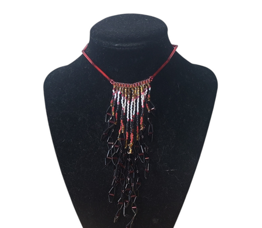 Red, Black and Gold Triangle Waterfall Necklace