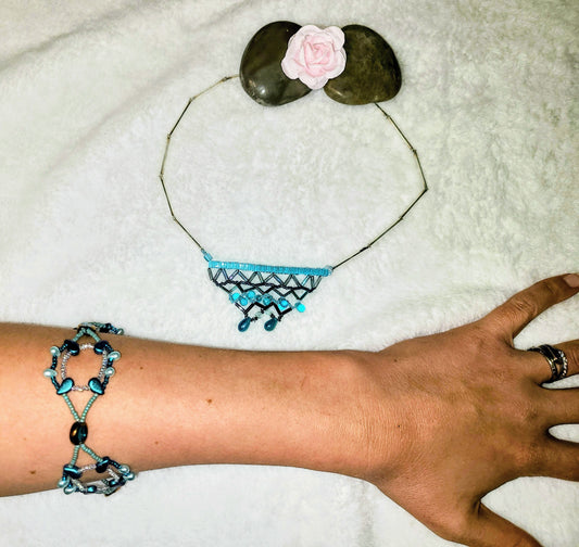 Teal geometric necklace and paisley bracelet