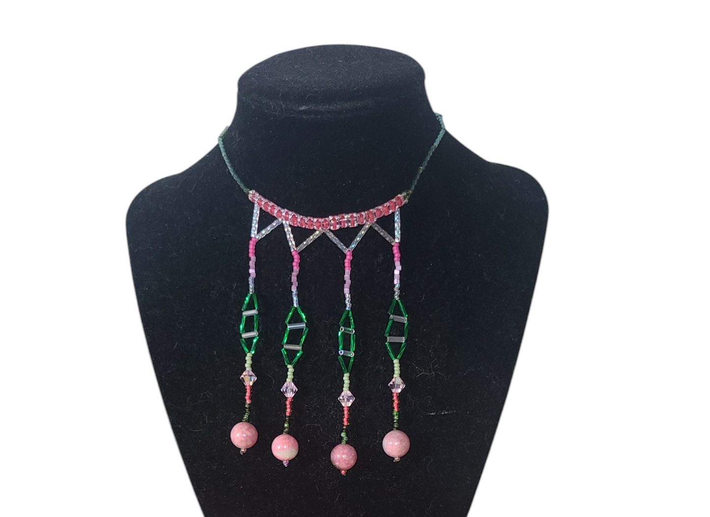 Rhodonite garden chandelier fringe necklace