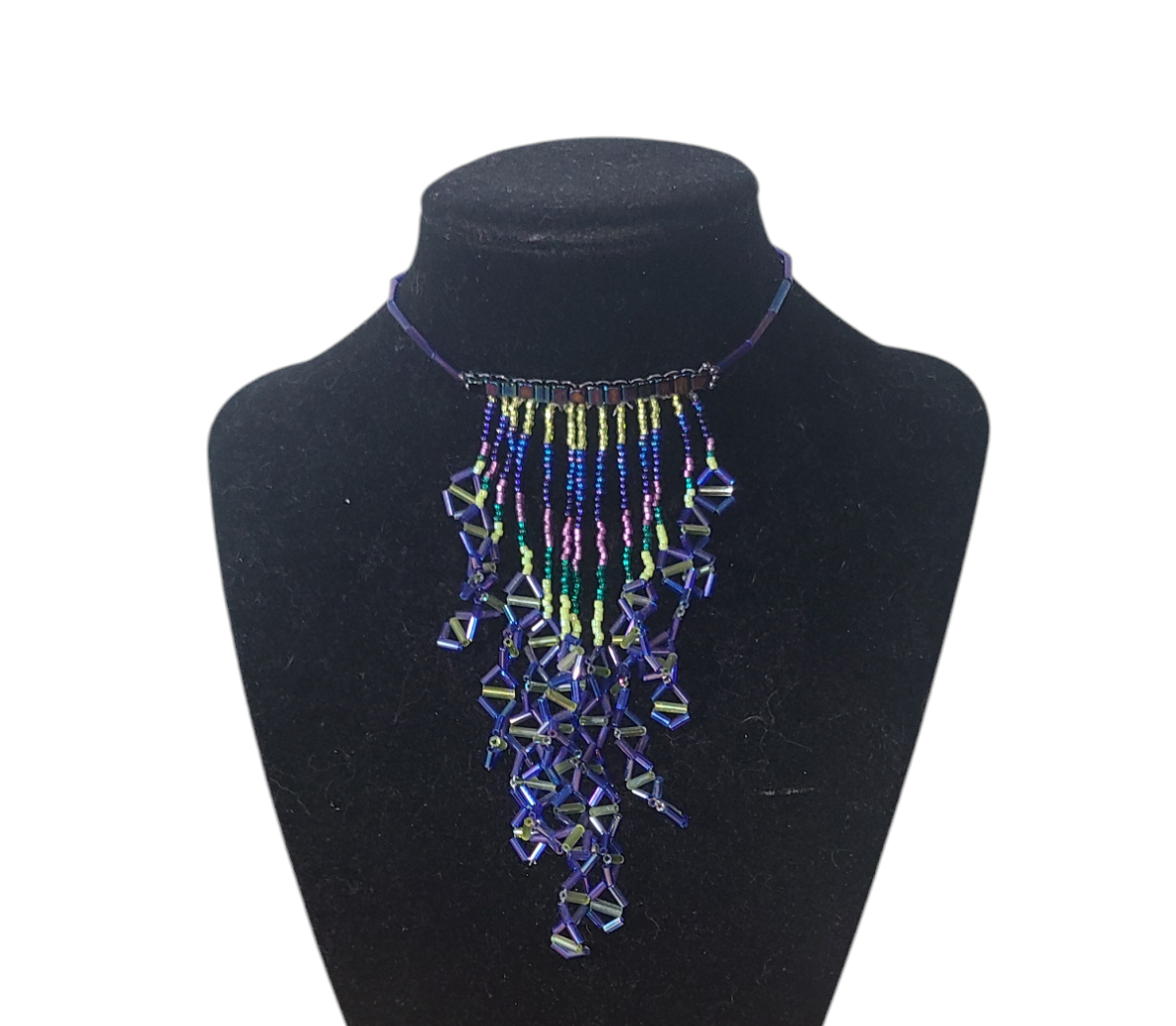 Cobalt and Lime Triangle Waterfall Necklace