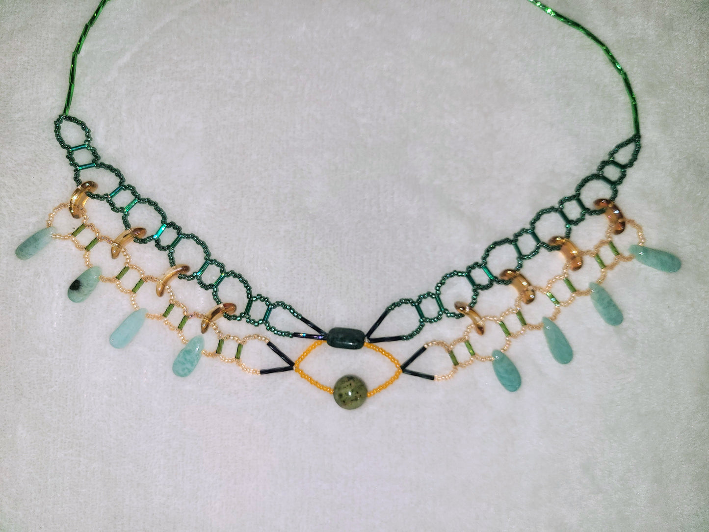 Amazonite and Unakite Burnished Collar Necklace