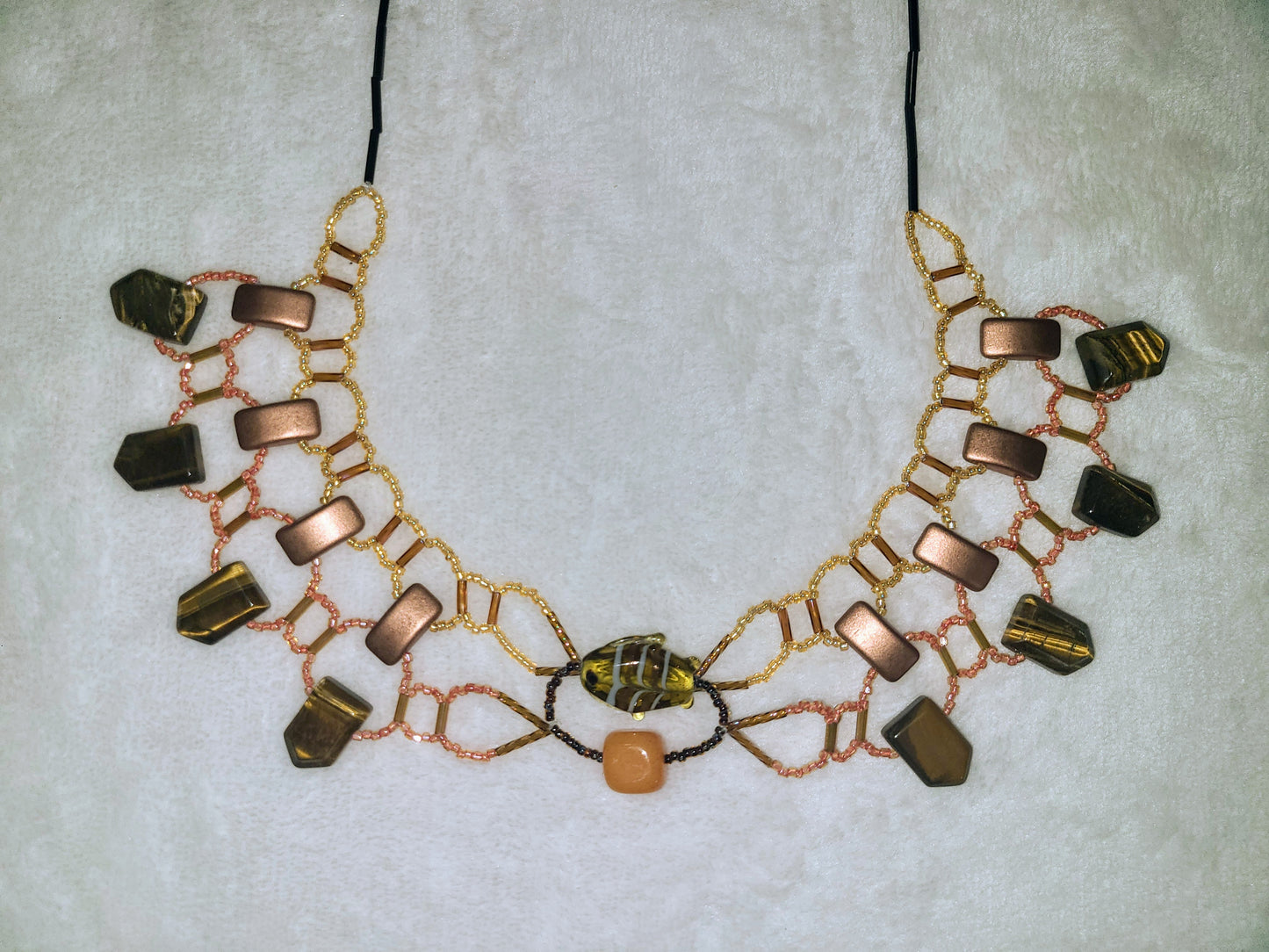 Amber tiger eye burnished collar necklace