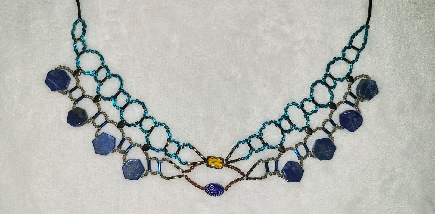 Ocean Amber Lapis Burnished Collar Necklace