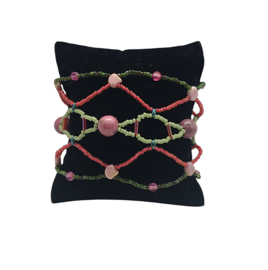 Rhodonite Rose Garden Honeycomb Helix Bracelet