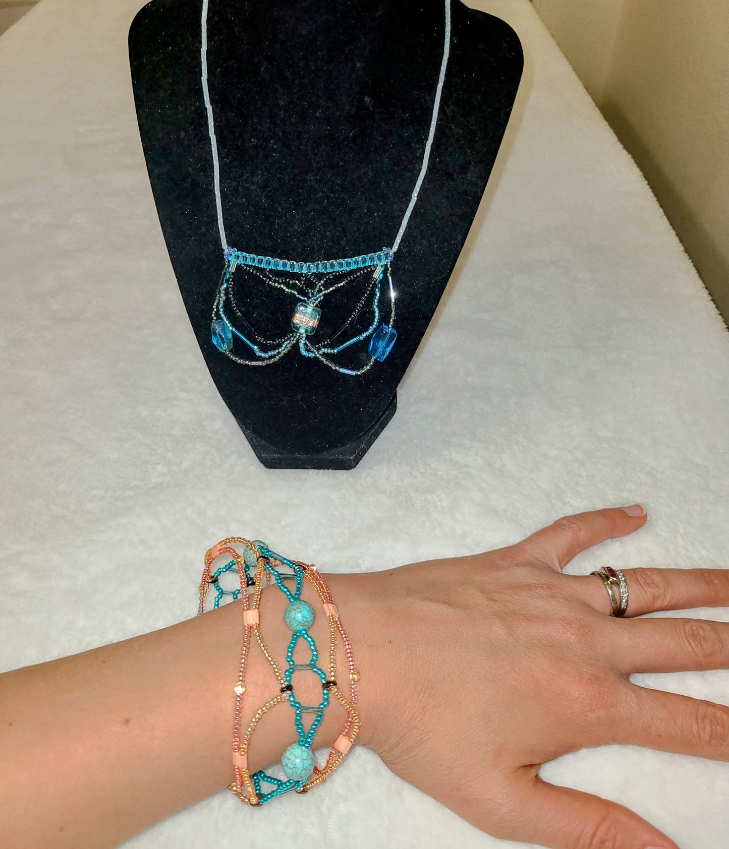 Teal cube focal bead and paisley bracelet