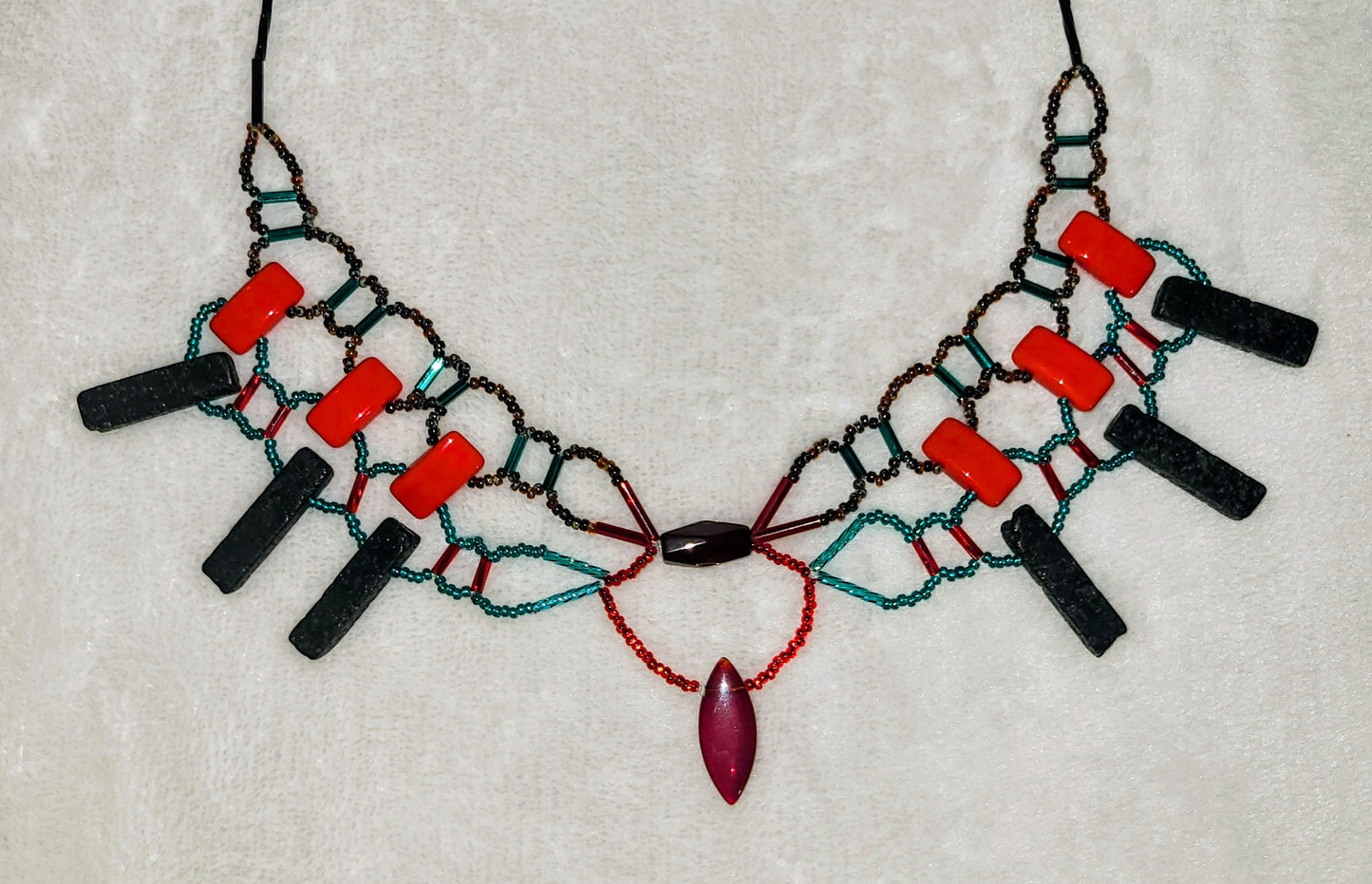 Bold Red and Teal Burnished Collar Necklace