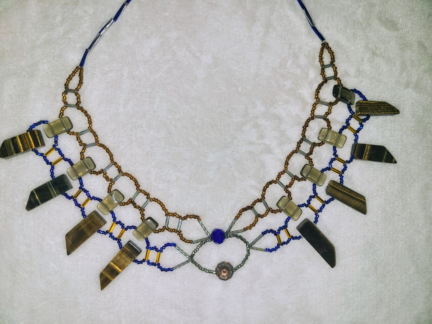 Cobalt Tiger Eye Burnished Collar Necklace